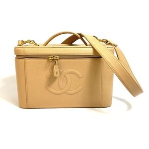 CHANEL Cream Caviar Leather Logo Shoulder Bag